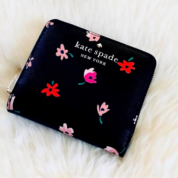 Kate Spade Staci Small Zip Around Wallet - Ditsy Buds Floral Black Multi